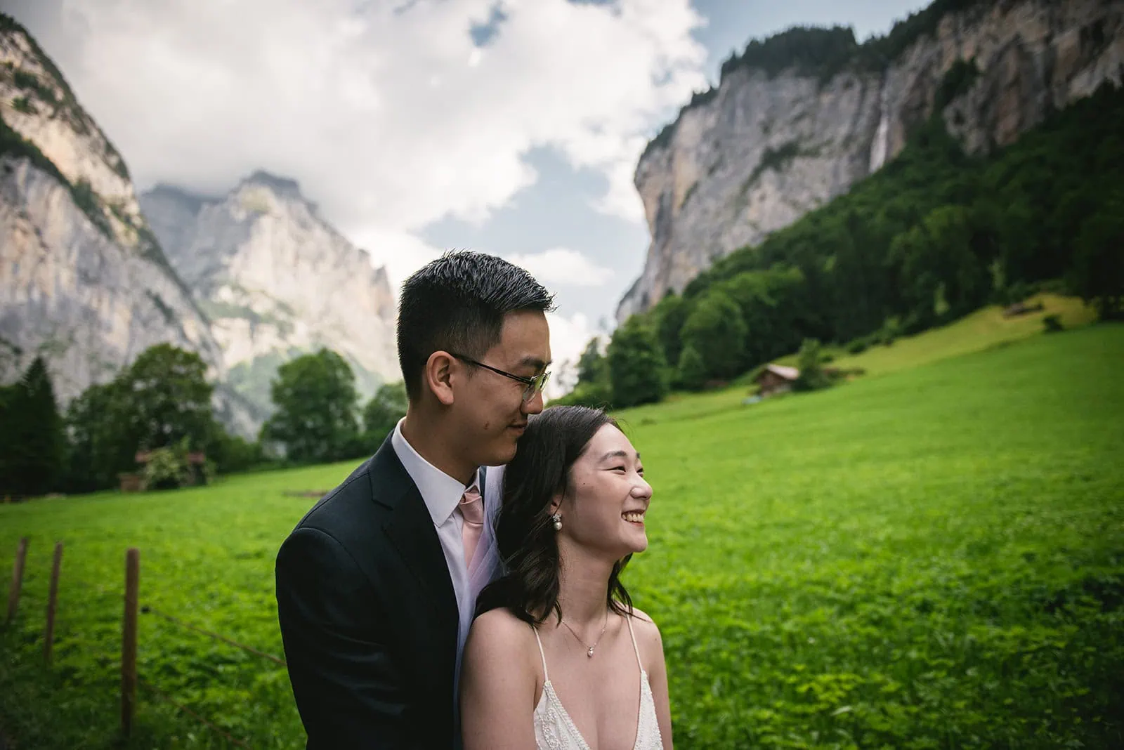 The clouds parted just in time to bless their Oeschinensee elopement