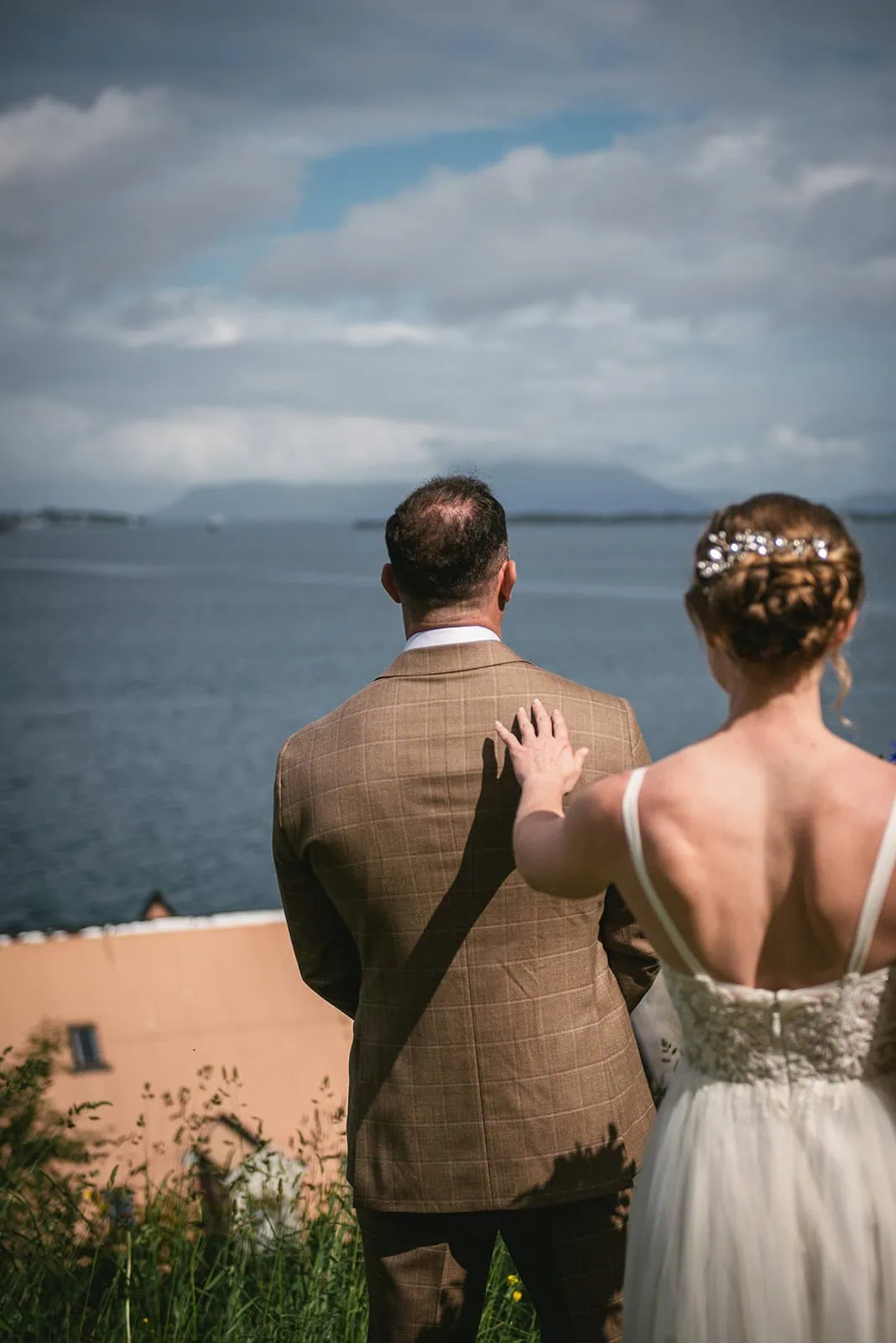 The first look moment during this magical fjords elopement