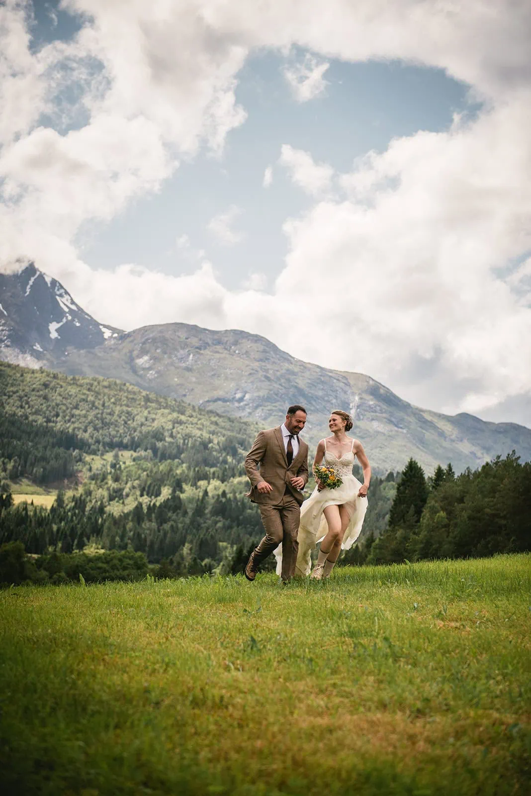 Laughter in the air as they enjoying their fjords elopement