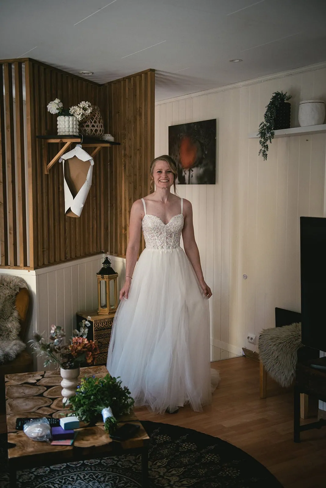 Portrait of the bride during the getting ready of her fjords elopement