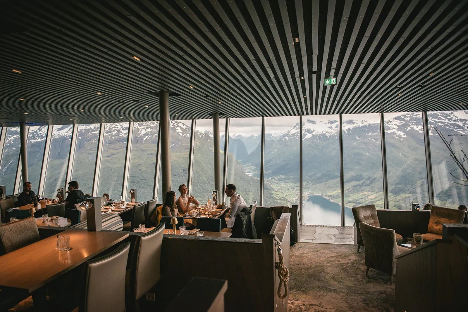 View of the restaurant by the fjord during a Norway elopement