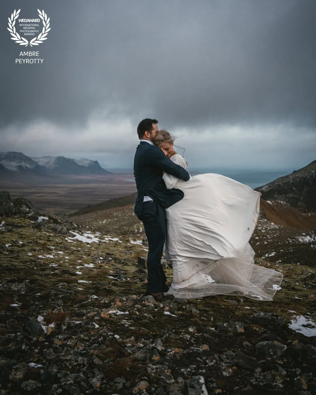 Couple celebrating their one-day destination elopement in a scenic landscape