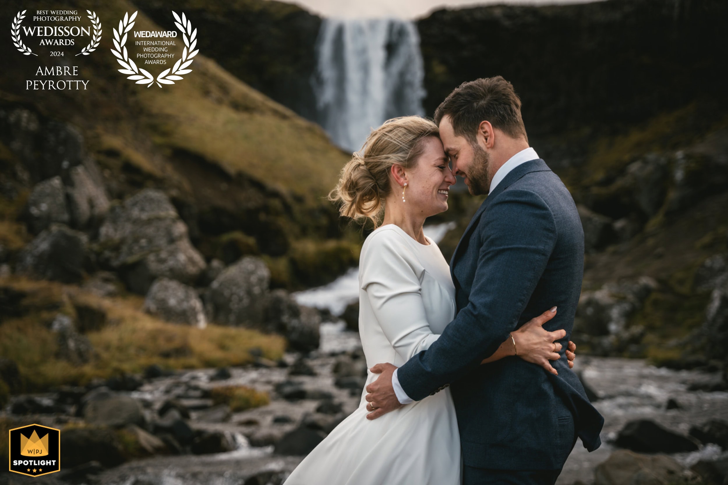 Beautiful couple sharing a romantic moment in Iceland's stunning landscape.