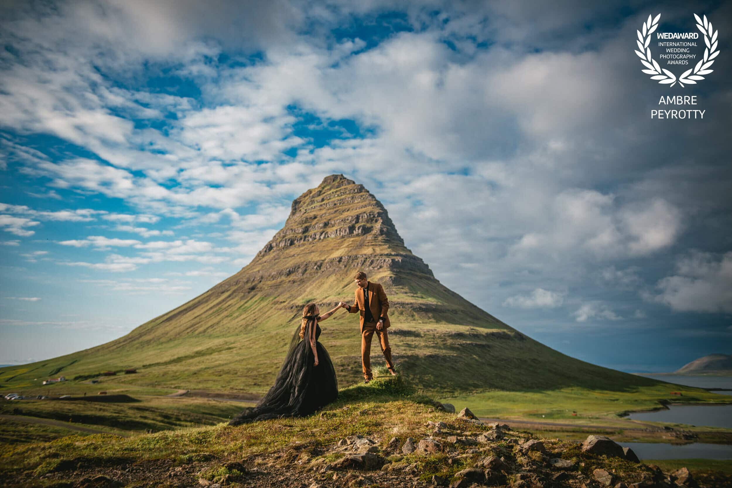 Romantic Iceland elopement ceremony at Kirkjufell mountain.