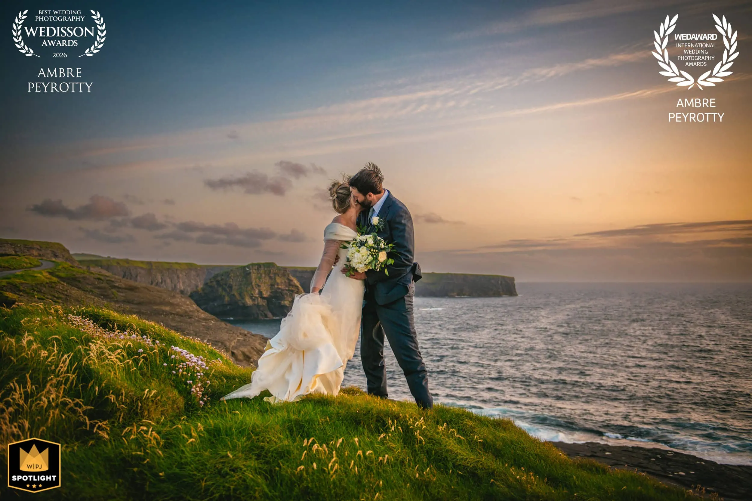 Couple eloping in a dramatic mountain landscape