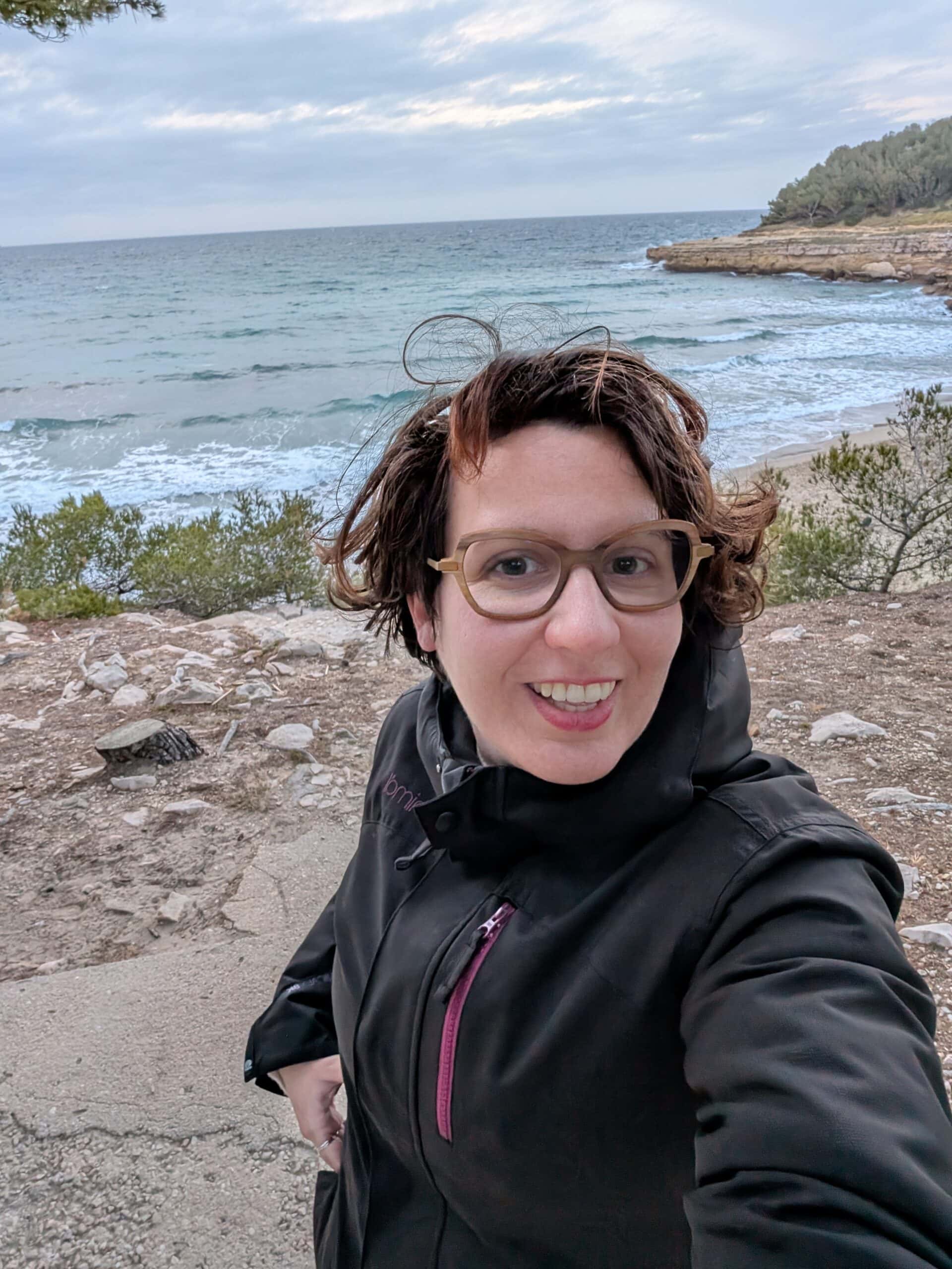 Amber on the Côte d'Azur in winter, near her home in Provence